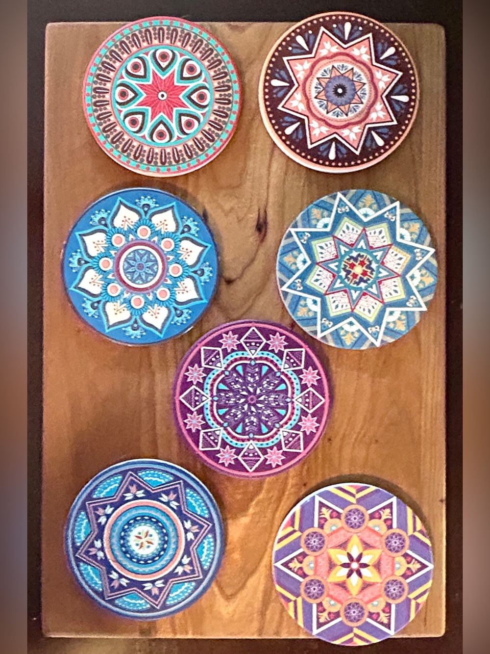 Colorful BOHO Moroccan Ceramic Coasters Absorbent Cork Pad 4” SET OF 7